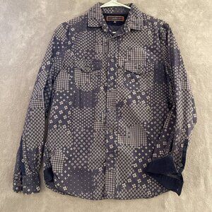 pd&c Men’s S‎ Western Blue White Long Sleeve Button Up Dual Pocket Casual Shirt